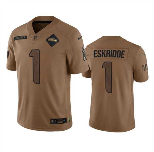 Men%27s Seattle Seahawks #1 Dee Eskridge 2023 Brown Salute To Service Limited Jersey Dyin